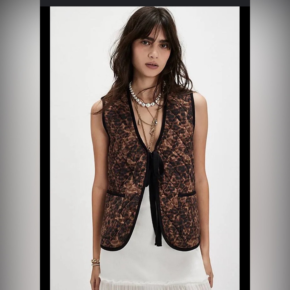 Free People Claudine Vest leopard sz small